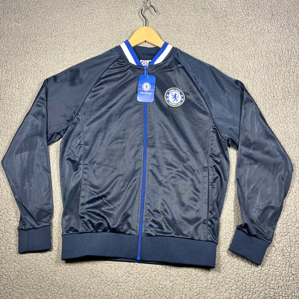 Chelsea FC Track Jacket Men L Full Zip Raglan Sleeve Navy Soccer Sportswear